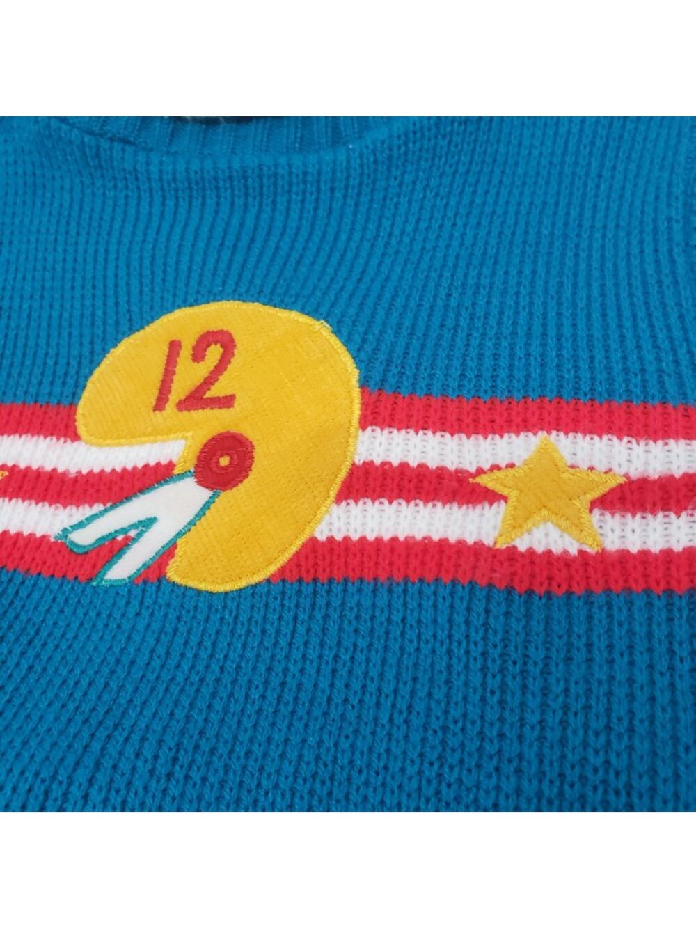 Vintage Toddler Baby Teal Knit Football Knit Sweater Pants Beanie Hat 70s Retro - Picture 8 of 15